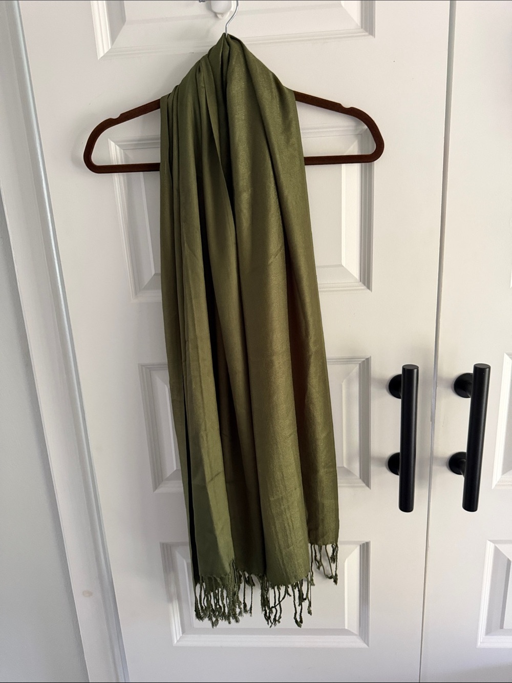 Olive Green Women's Scarf - Lightweight Fringe Wrap